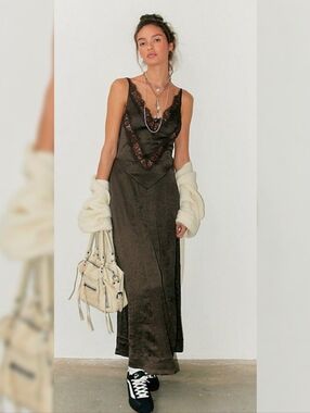 Free People Maybe Forever Maxi Dress Deep Fudge Brown Women's Size 14